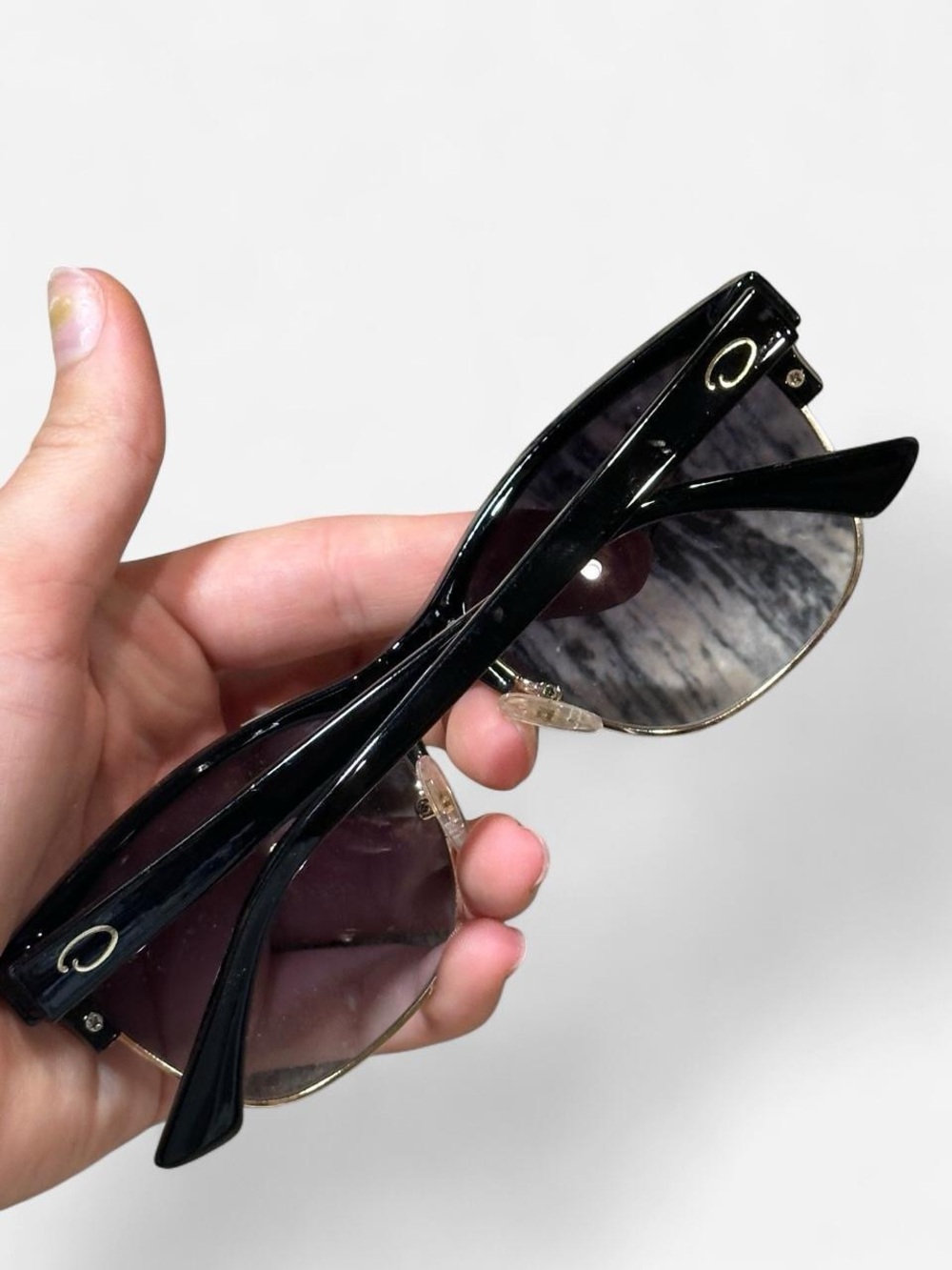 Oscar de la Renta Black Shield Sunglasses with Gold Accents
